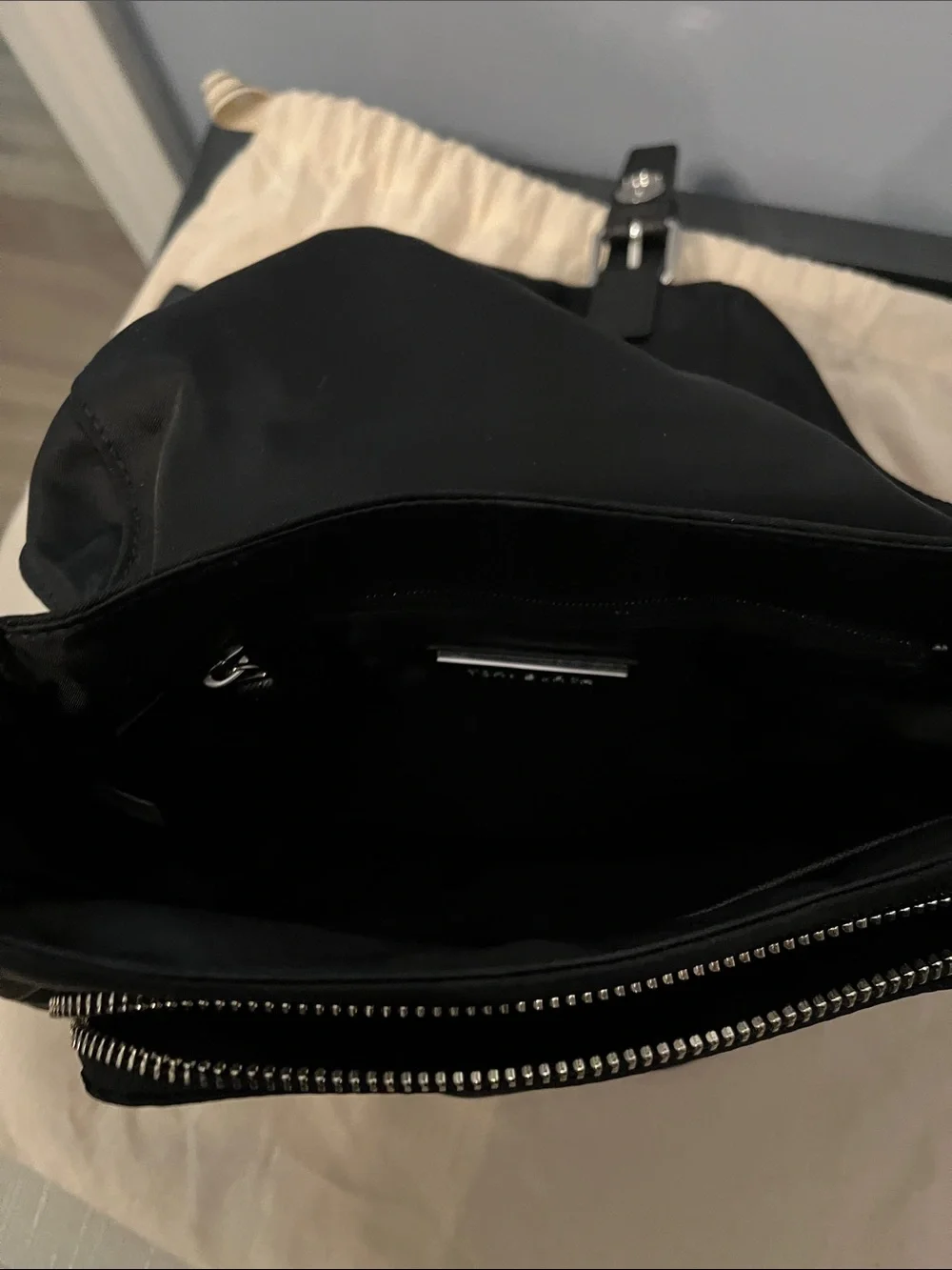 Tory Burch Black Nylon Messenger Bag with Silver Hardware